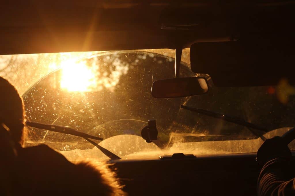 windshield haze in sunset